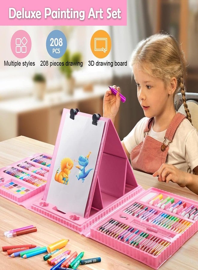Nuvex Art Set 208 Pcs Drawing & Painting Kit for Kids, Complete Art Set with Crayons, Colored Pencils, Markers, Oil Pastels, Watercolors, Drawing Pad, Coloring Book & Trifold Easel, Gift for Kids - Image 5